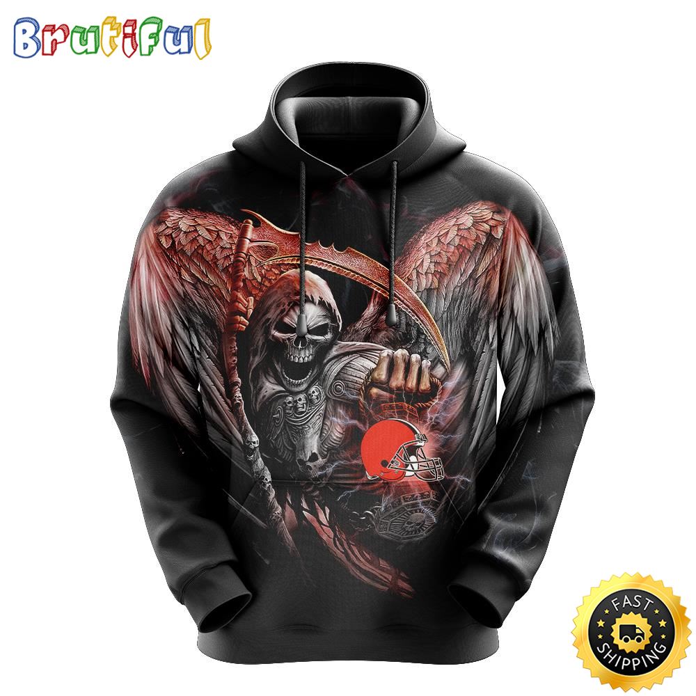 NFL Cleveland Browns 3D Hoodie All Over Print Skull Ultimate Fan Gear g5ul6j