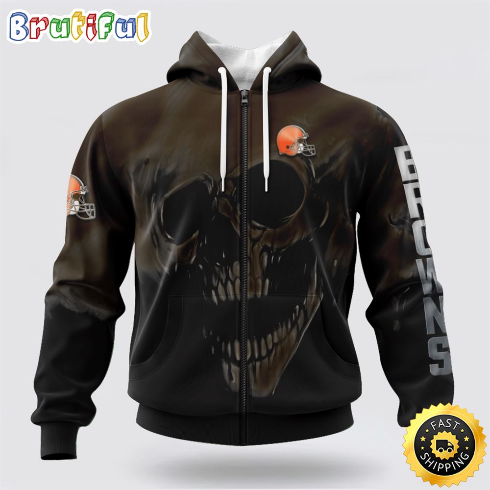 NFL Cleveland Browns 3D Hoodie Printed Halloween Skull Custom Name And Number Ultimate Fan Apparel 1 uq2rsm