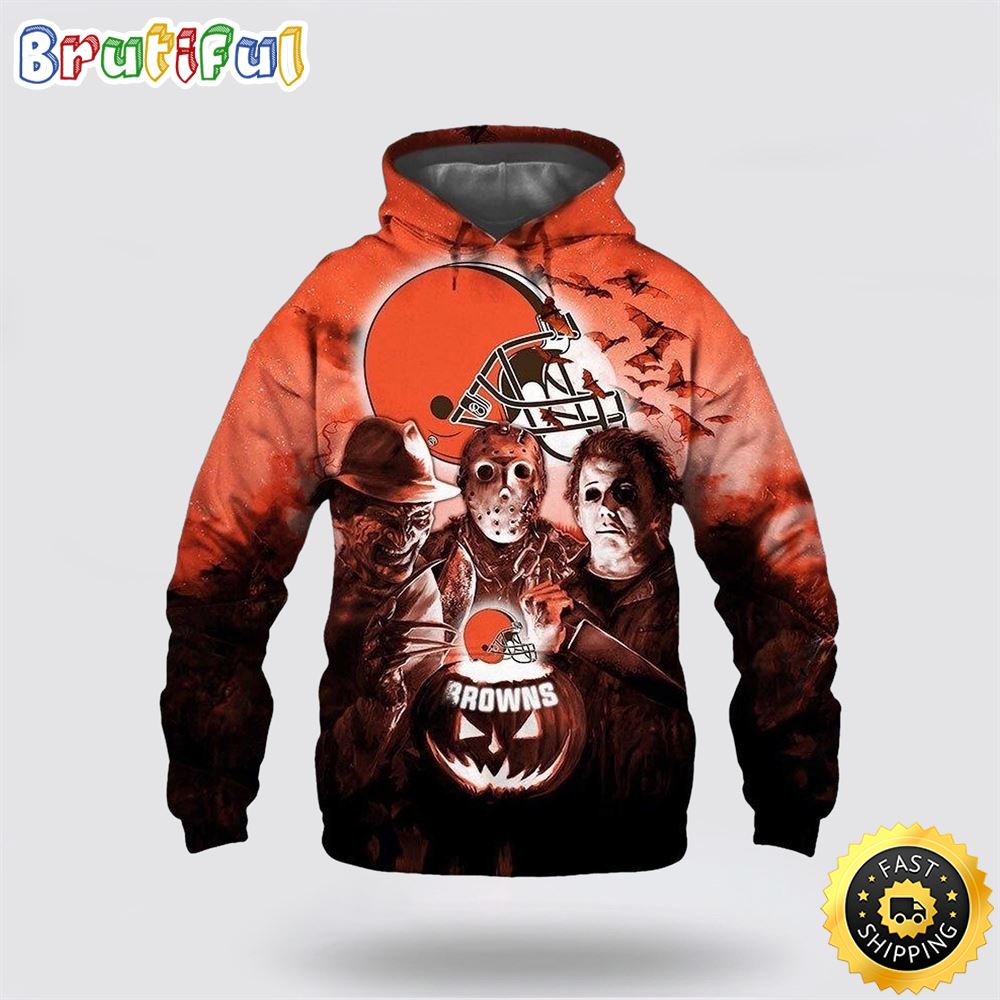 NFL Cleveland Browns All Over Print 3D Hoodie Halloween Horror Night Gift For Football Fans 1 mircw4