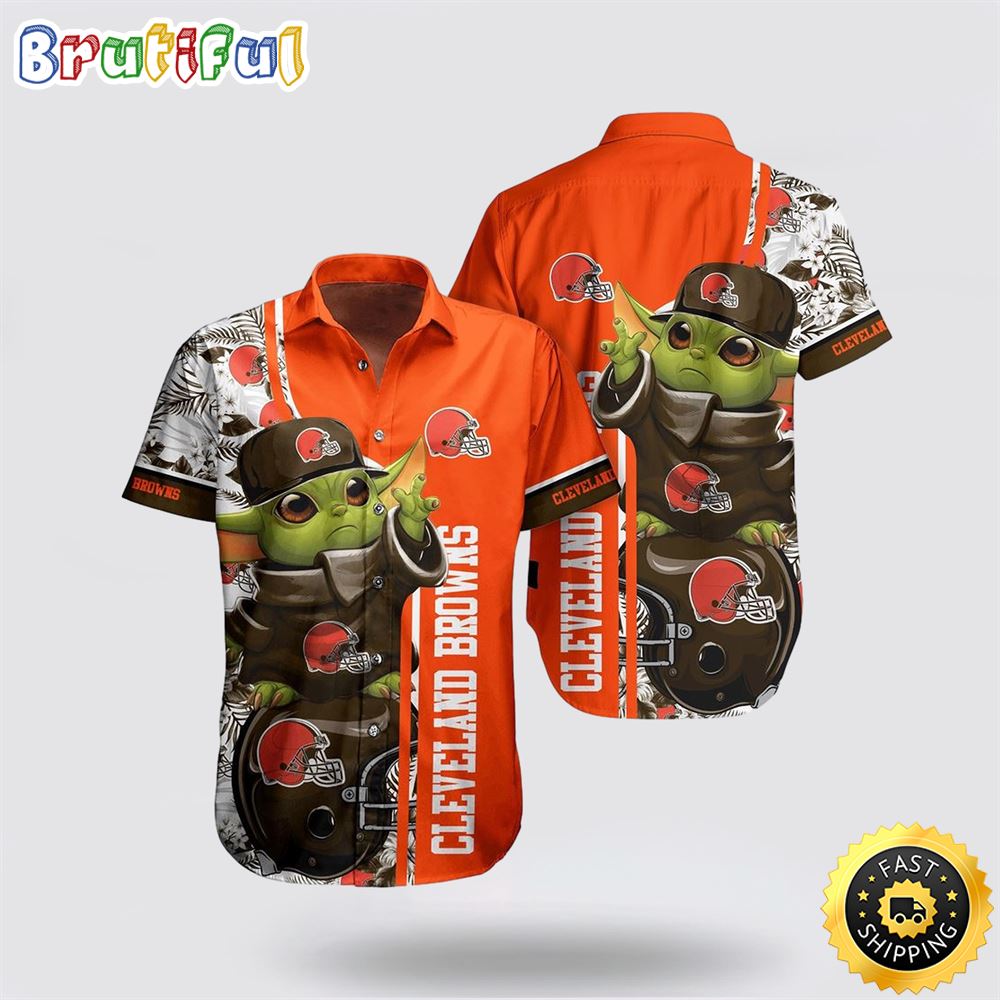NFL Cleveland Browns Hawaiian Shirt Baby Yoda Embrace Game Day Island Style 1 gjvipq