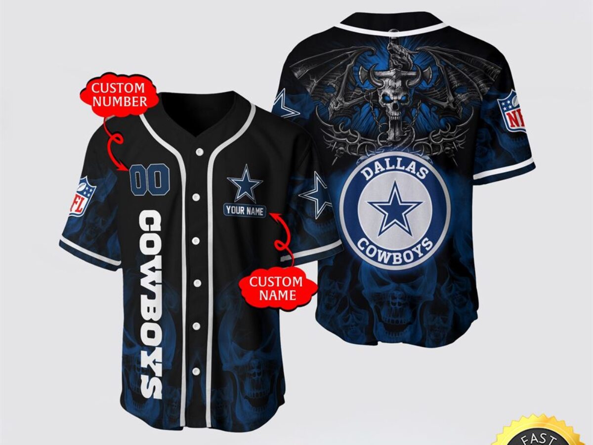 NFL Dallas Cowboys Baseball Jersey 3D Personalized Skull