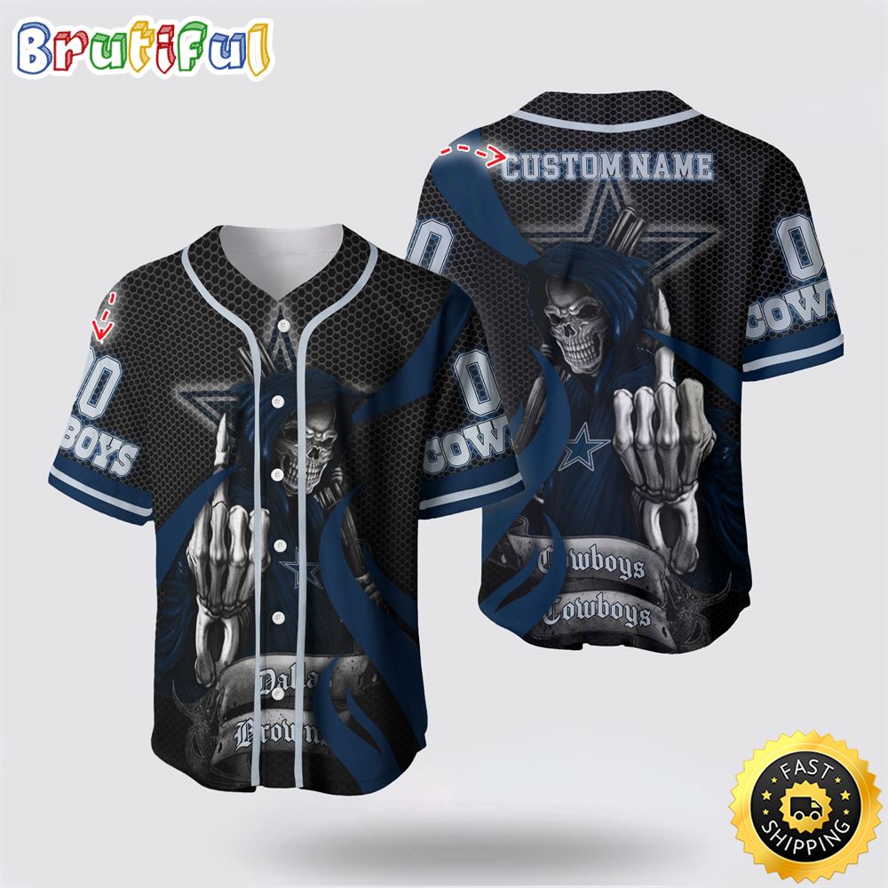 NFL Dallas Cowboys Baseball Jersey 3D Personalized Skull Gear Up For Game Day lht01c