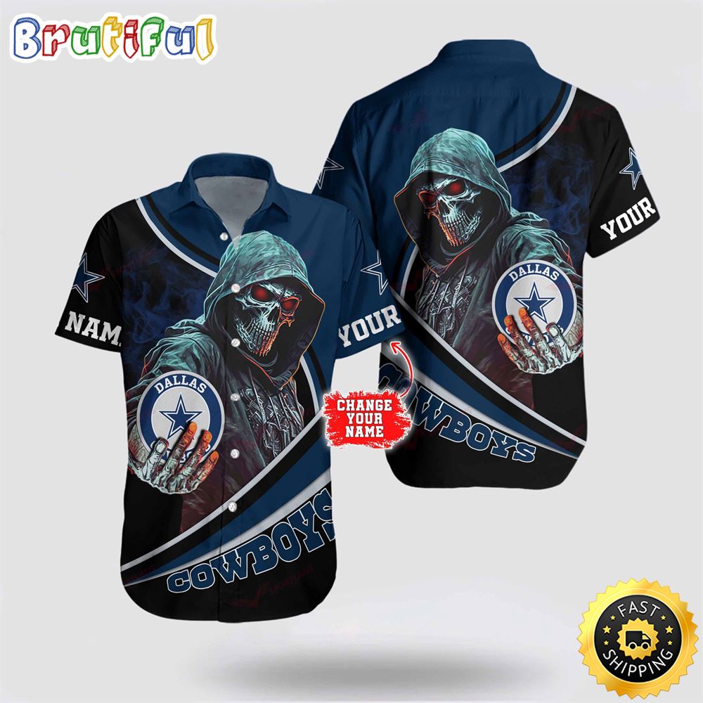 NFL Dallas Cowboys Hawaiian Shirt Custom Name Halloween Skull Tropical Team Spirit txbv2g