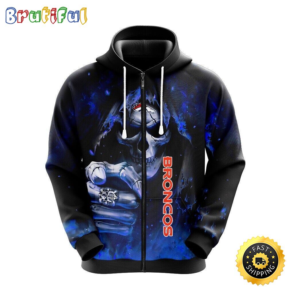 NFL Denver Broncos 3D Hoodie All Over Print Skull Stay Cozy and Stylish yxemoi