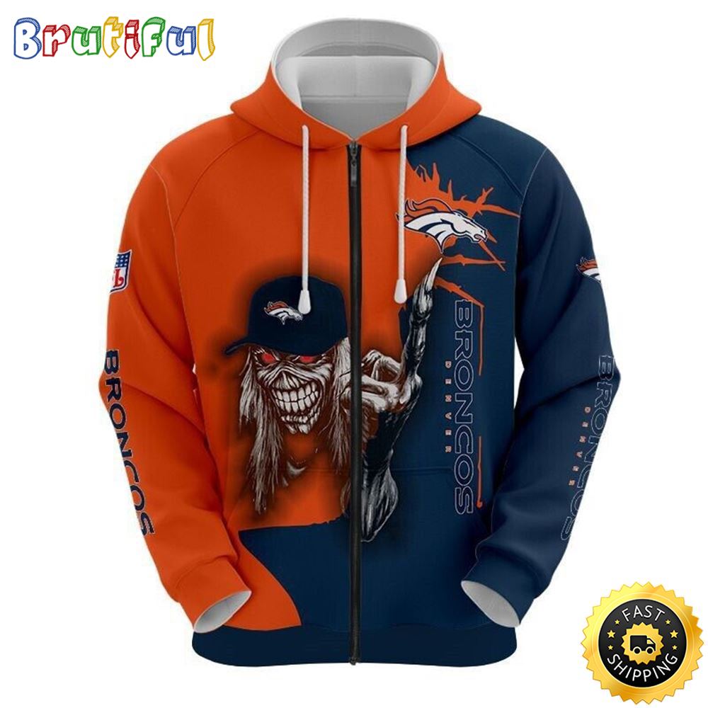 NFL Denver Broncos 3D Hoodie All Over Print Skull Ultimate Fan Gear nu4hih