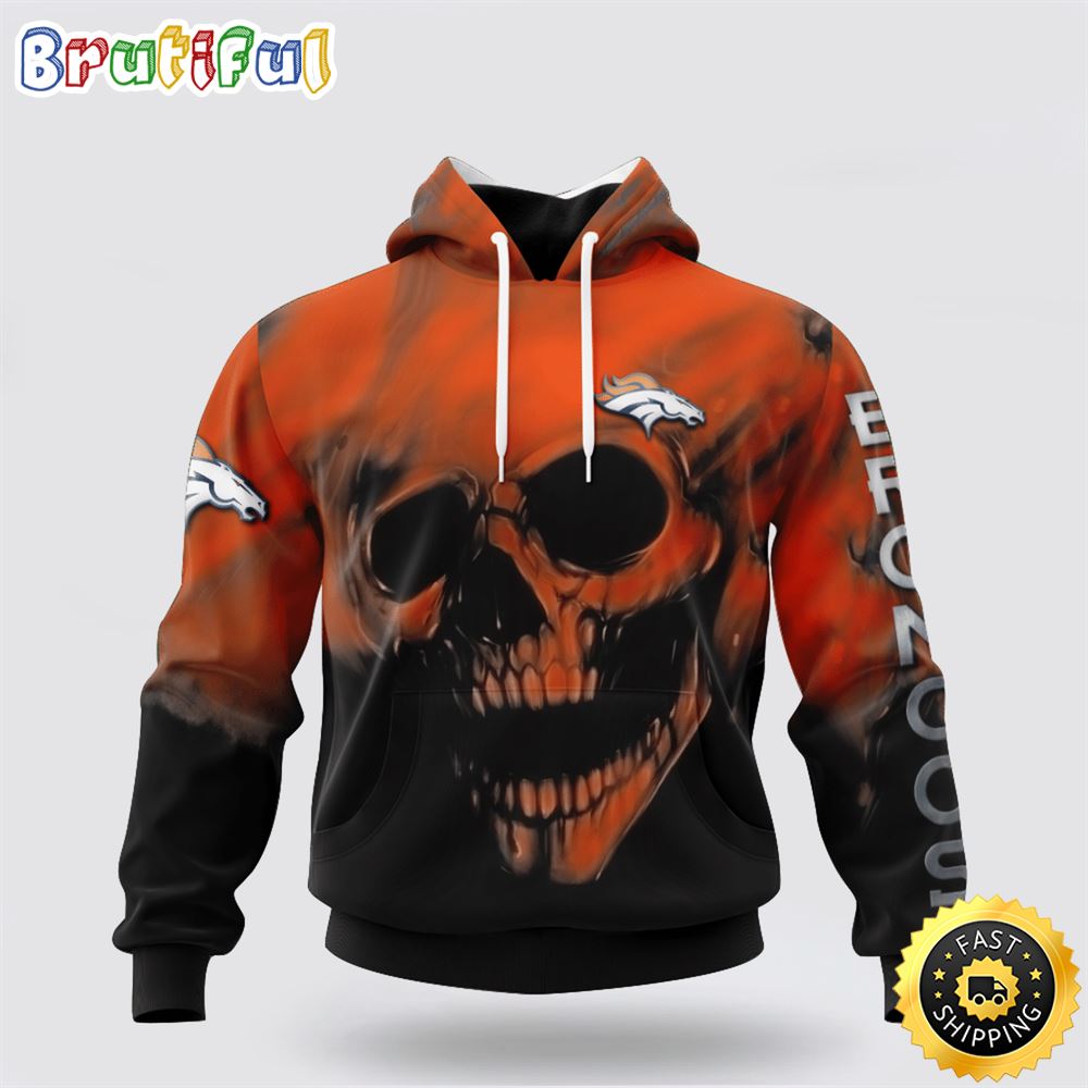 NFL Denver Broncos 3D Hoodie Printed Halloween Skull Custom Name And Number Ultimate Fan Apparel 1 ikwfxx