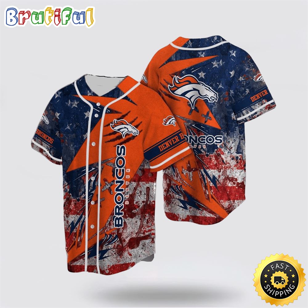 NFL Denver Broncos Baseball Jersey American Flag Graphic Symbol Blue Red Orange Jersey Shirt 1 x0lptl
