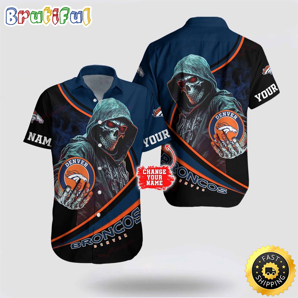 NFL Denver Broncos Hawaiian Shirt Custom Name Halloween Skull Tropical Team Spirit muqh4z