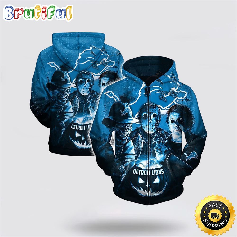 NFL Detroit Lions All Over Print 3D Hoodie Horror Movie Characters Gift For Football Fans 1 i0iafm