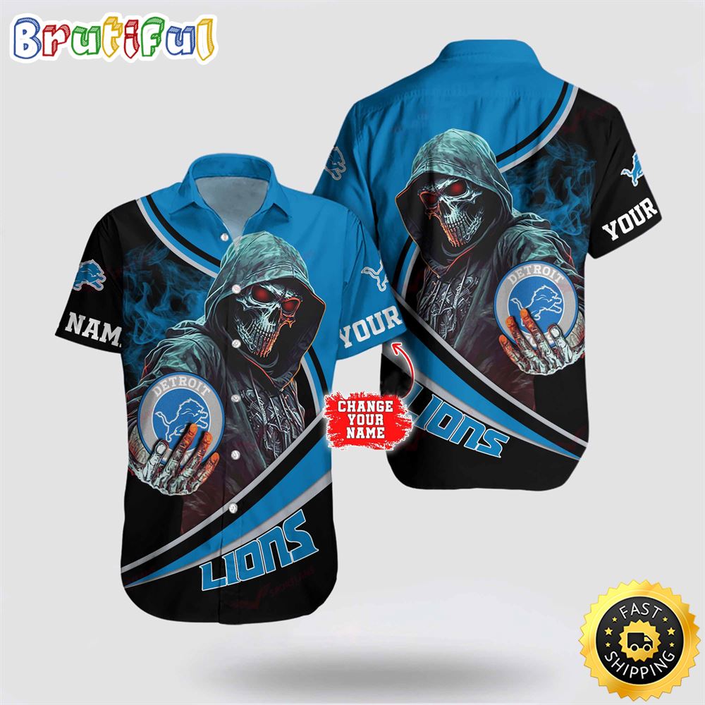 NFL Detroit Lions Hawaiian Shirt Custom Name Halloween Skull Tropical Team Spirit sswh4m
