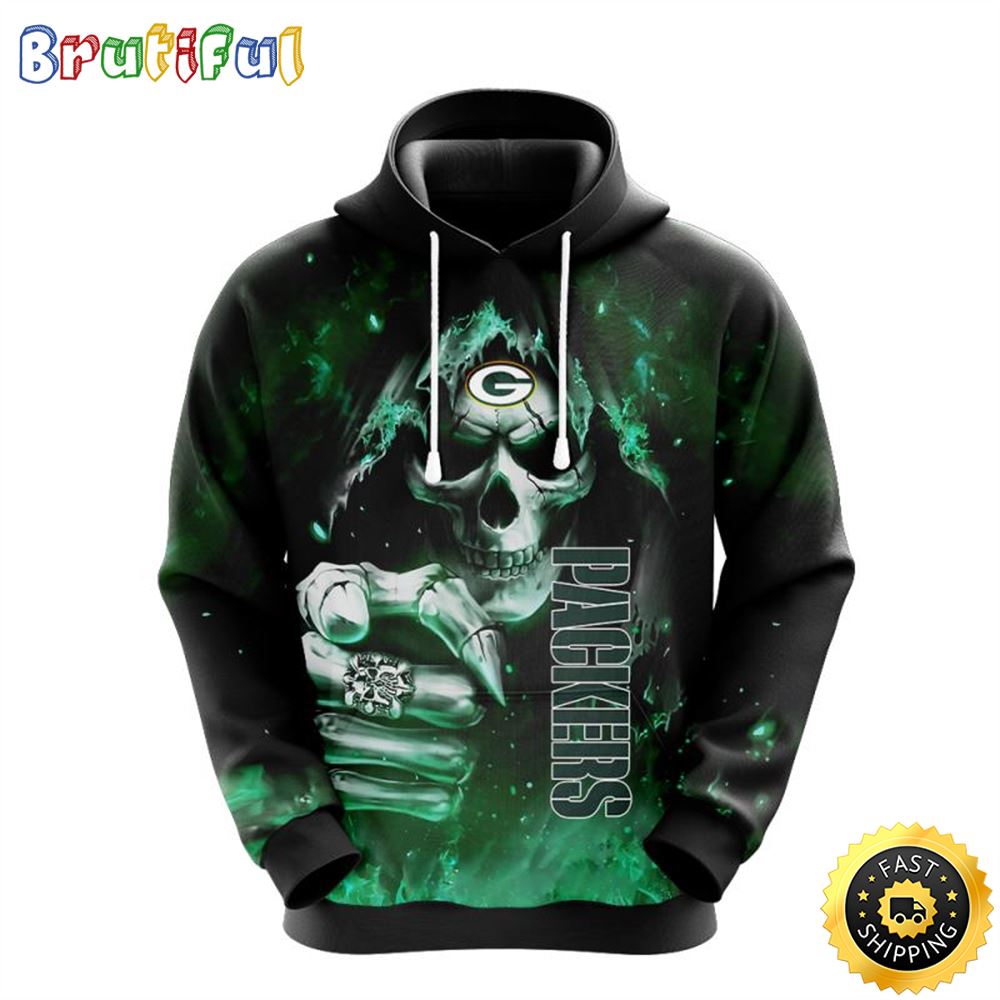 NFL Green Bay Packers 3D Hoodie All Over Print Skull Embrace Team Pride jq8il9