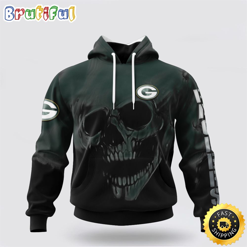 NFL Green Bay Packers 3D Hoodie Printed Halloween Skull Custom Name And Number Ultimate Fan Apparel 1 znjluu