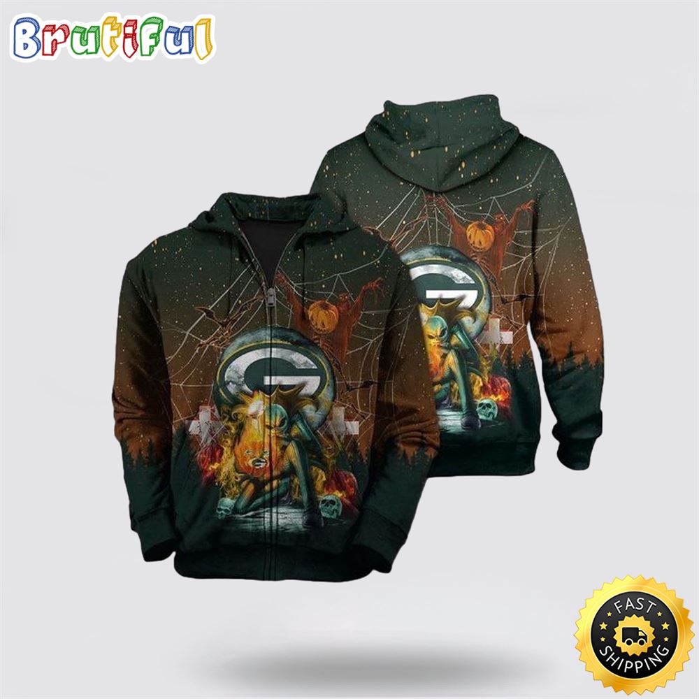 NFL Green Bay Packers All Over Print 3D Zip Hoodie Horror Gift For Football Fans 1 y1pwb5