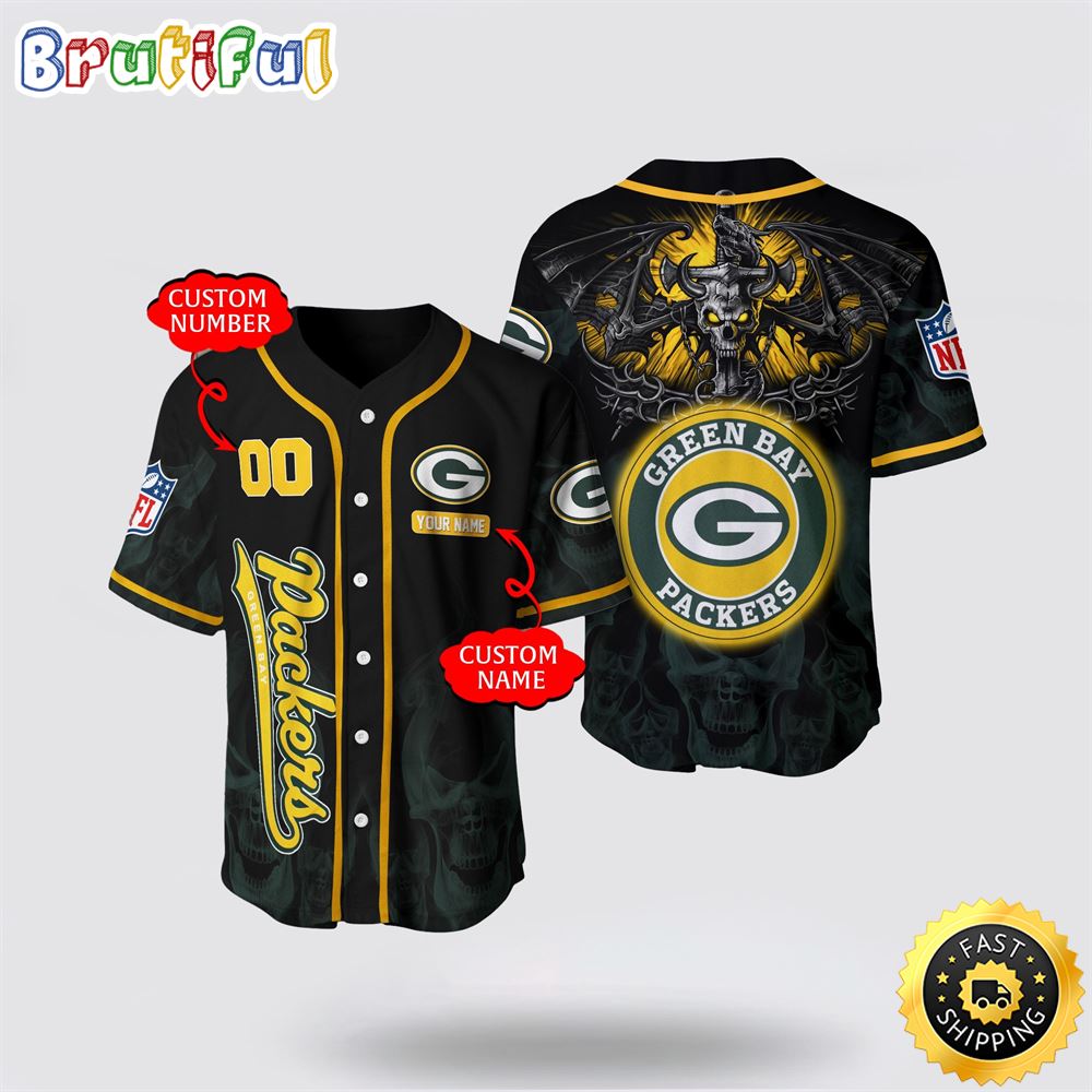 NFL Green Bay Packers Baseball Jersey 3D Personalized Skull Customization Options Available eebsmx