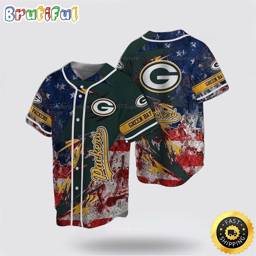 NFL Green Bay Packers Baseball Jersey Symbol American Flag Blue Red Yellow Jersey Shirt 1 gx8bmw