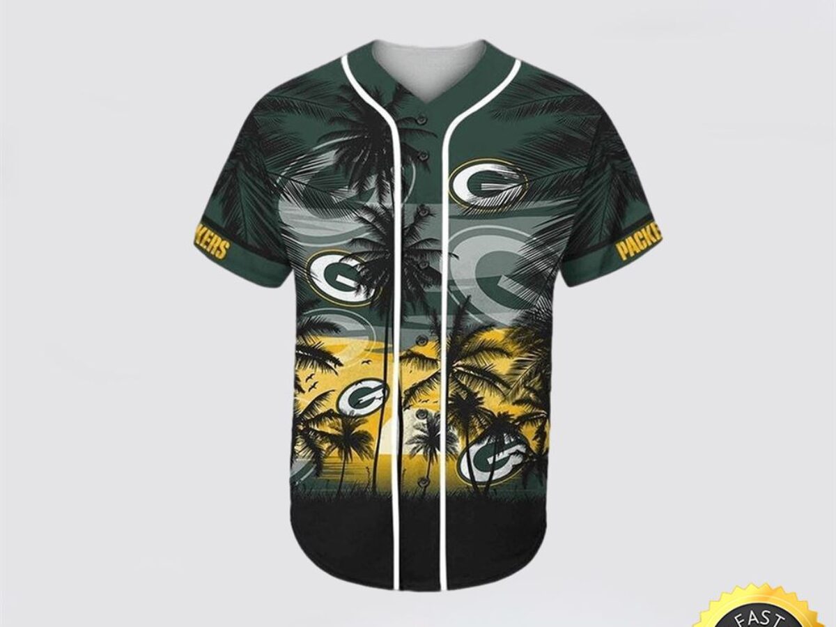 NFL Green Bay Packers Baseball Jersey Symbol Palm Tree On Sunset