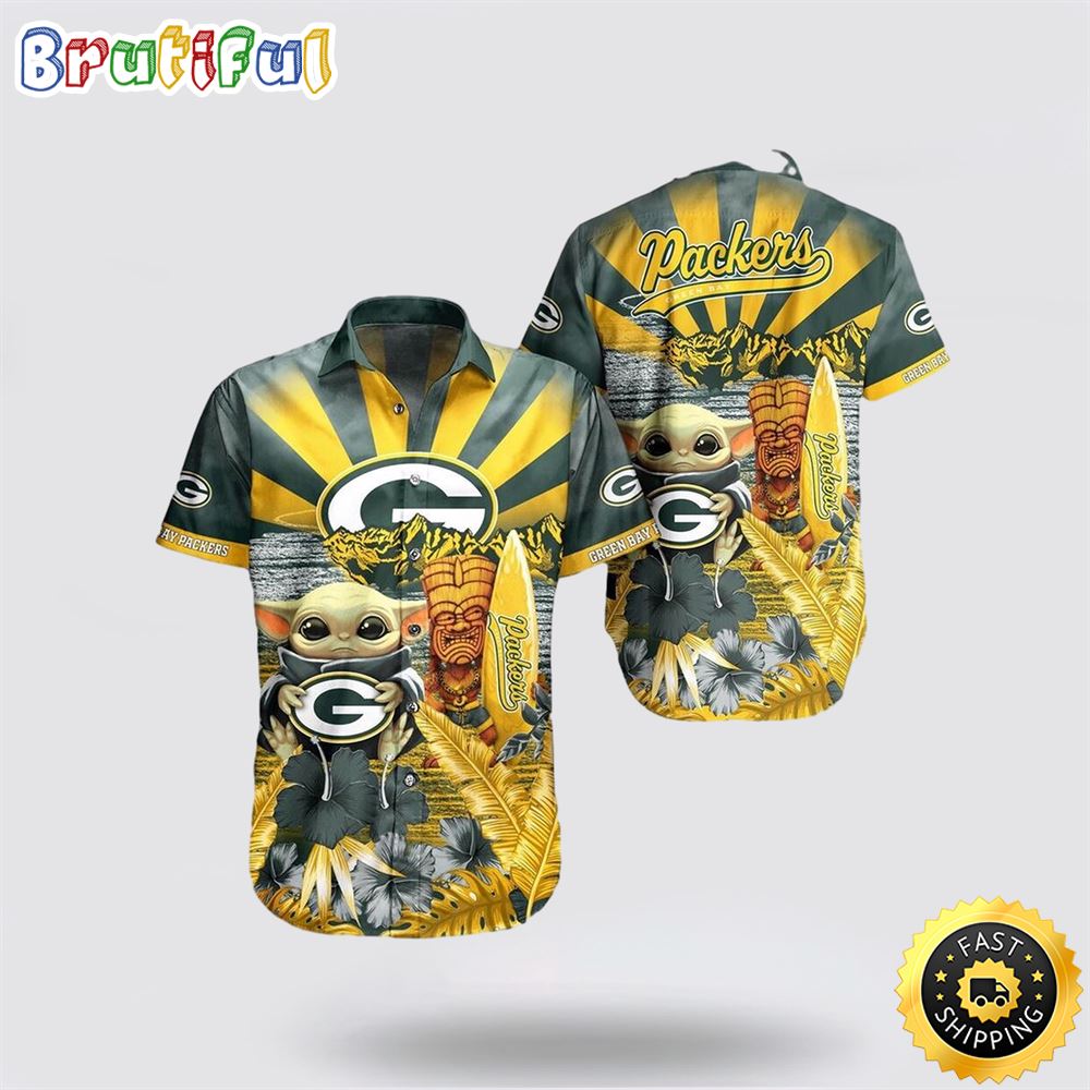NFL Green Bay Packers Hawaiian Shirt Baby Yoda Tropical Vibes Meet Football Fandom 2 zktxc5