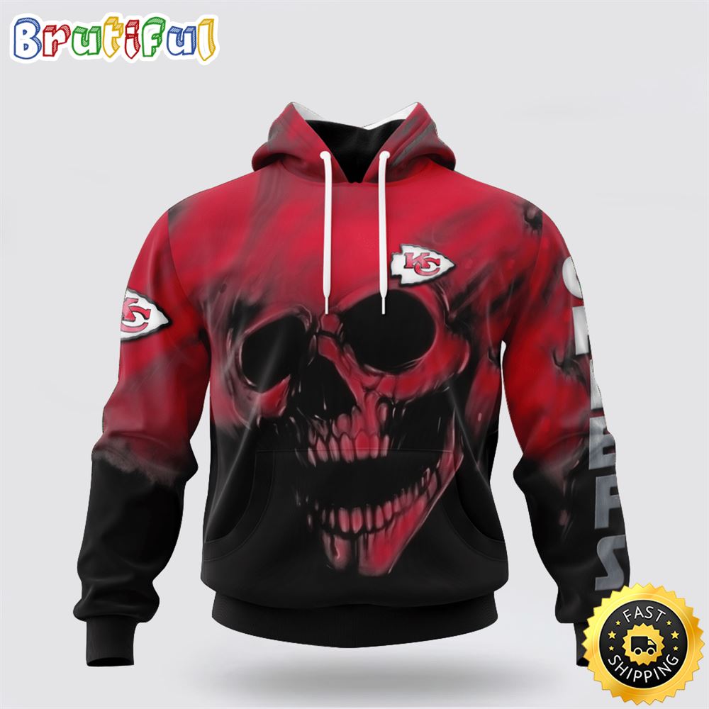NFL Kansas City Chiefs 3D Hoodie Printed Halloween Skull Custom Name And Number Ultimate Fan Apparel 1 jqq6t7