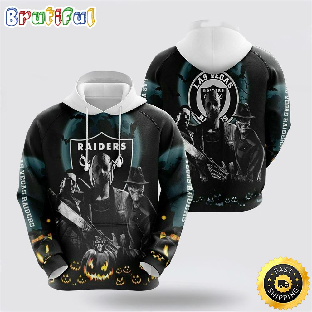 NFL Las Vegas Raiders 3D Hoodie All Over Print Shirts Halloween Horror Night Celebrate Your Team In Style kyy8tl