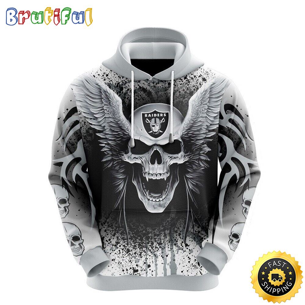 NFL Las Vegas Raiders 3D Hoodie All Over Print Skull Game Day Essential u3am31