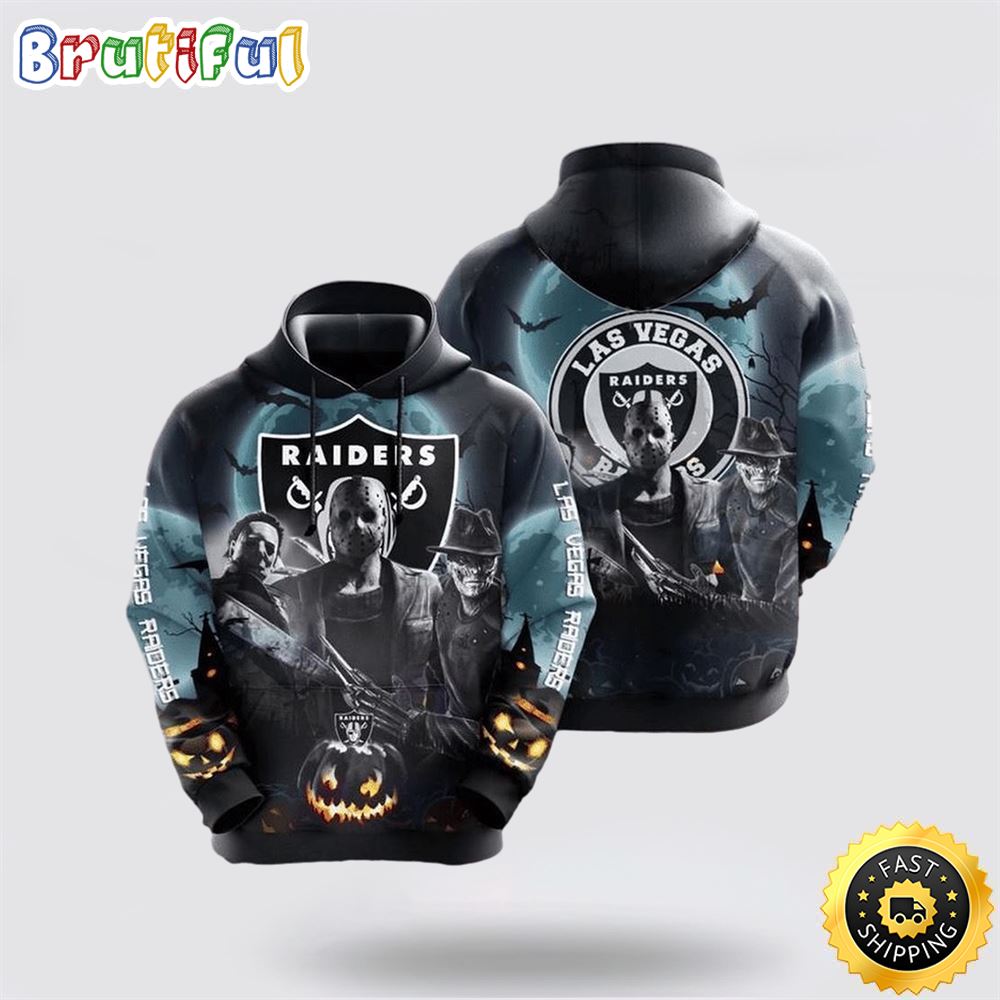 NFL Las Vegas Raiders All Over Print 3D Hoodie Halloween Horrored Gift For Football Fans 1 eb9mdf