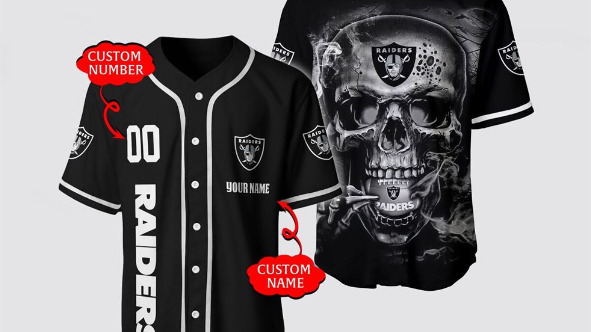 希少 NFL Raiders ベースボールシャツ 刺繍 ジャージ 黒 NFL Las Vegas Raiders Baseball Jersey 3D Personalized Skull