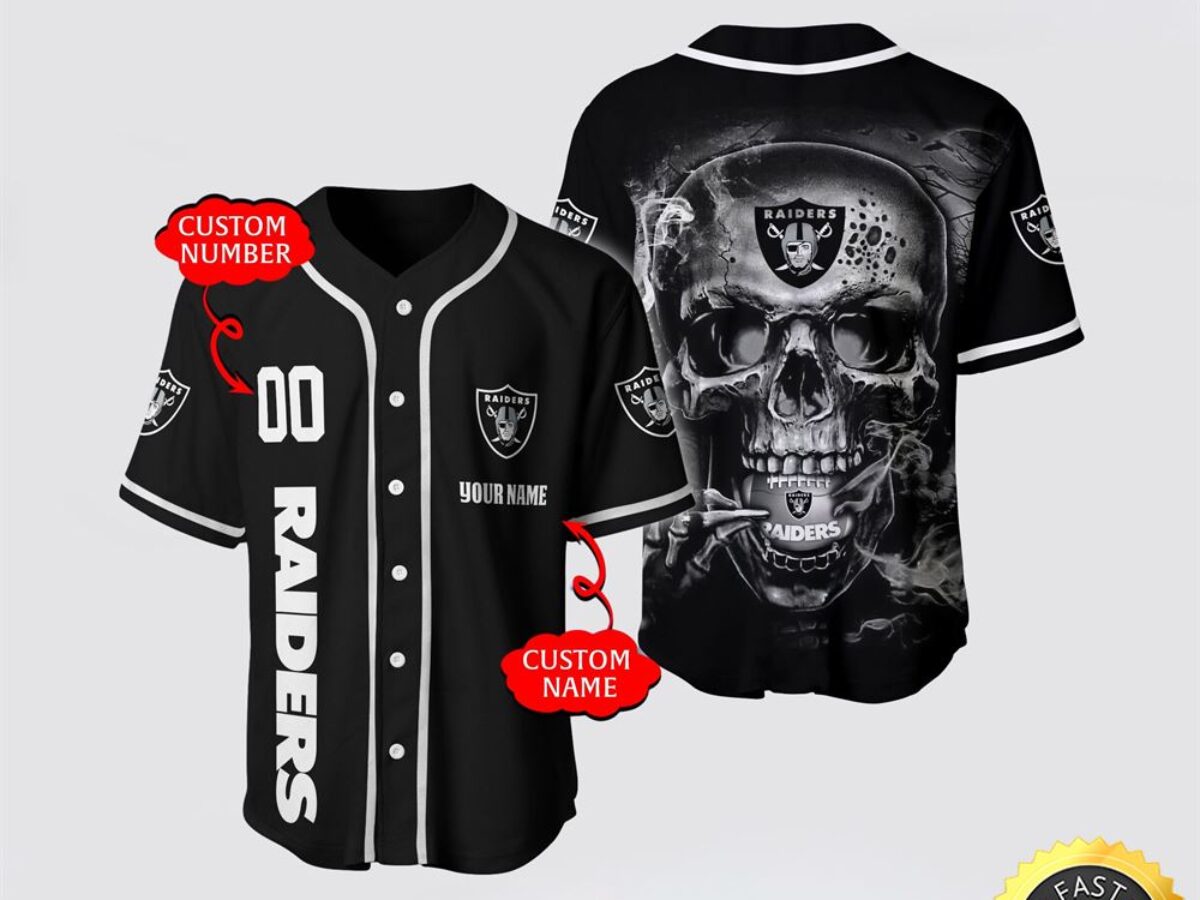 NFL Las Vegas Raiders Baseball Jersey 3D Personalized Skull