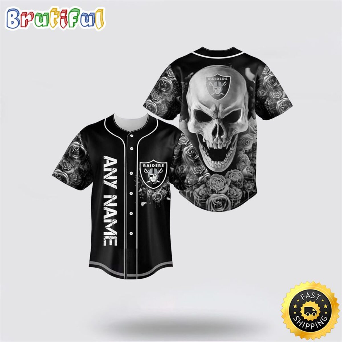 NFL Las Vegas Raiders Baseball Jersey 3D Personalized Skull Top