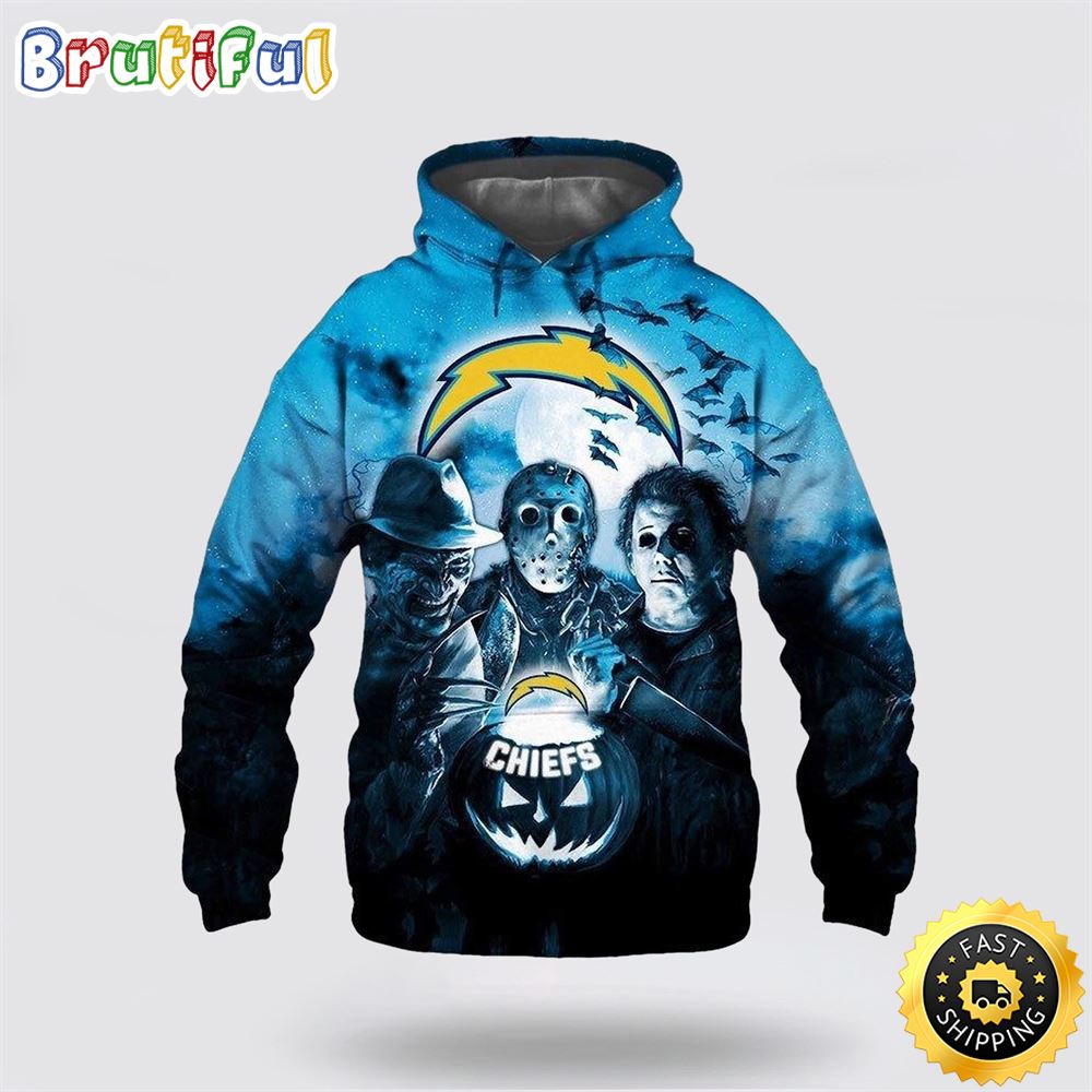 NFL Los Angeles Chargers All Over Print 3D Hoodie Halloween Horror Night Gift For Football Fans 1 p4ezvp