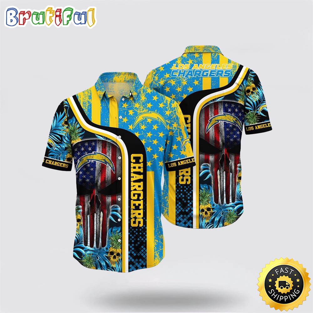 NFL Los Angeles Chargers Hawaiian Shirts Skull Halloween Embrace Game Day Island Style 1 s3tjxb