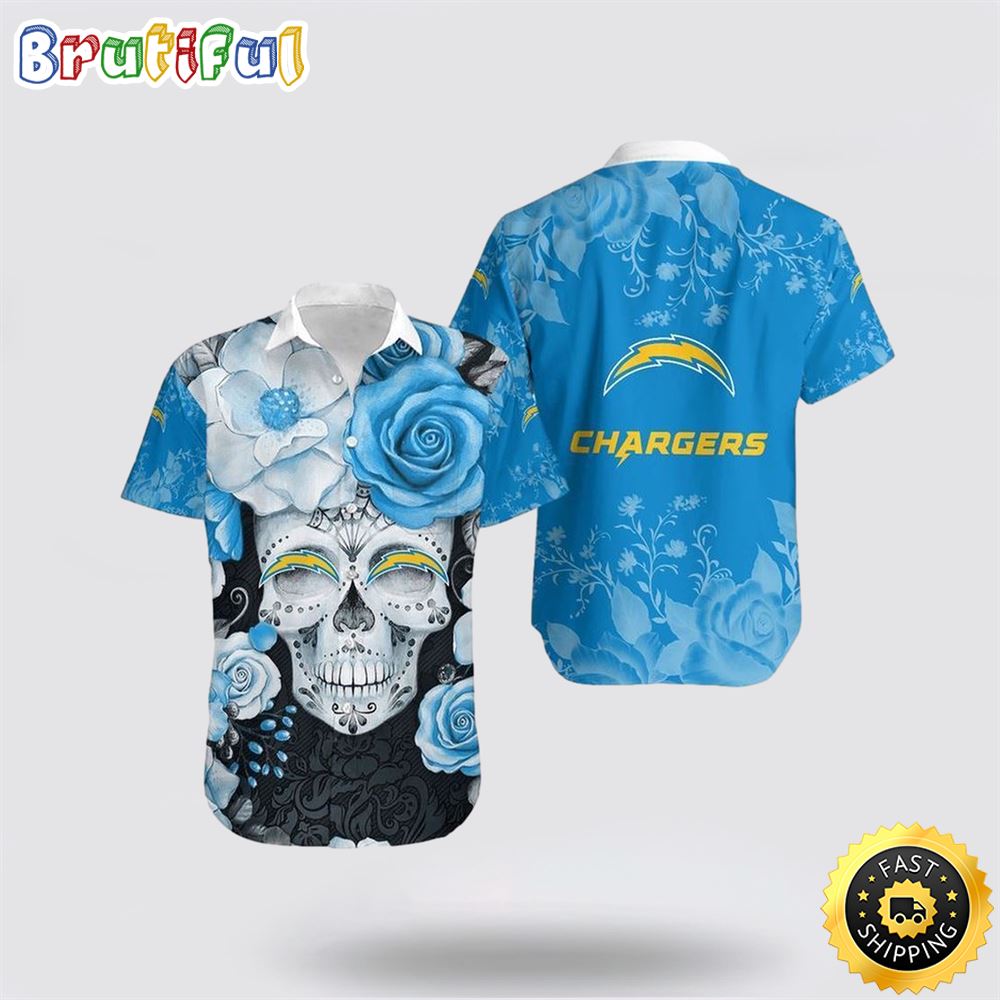 NFL Los Angeles Chargers Hawaiian Shirts Skull Halloween Show Off Your Team Spirit In Tropical Fashion 1 batmya