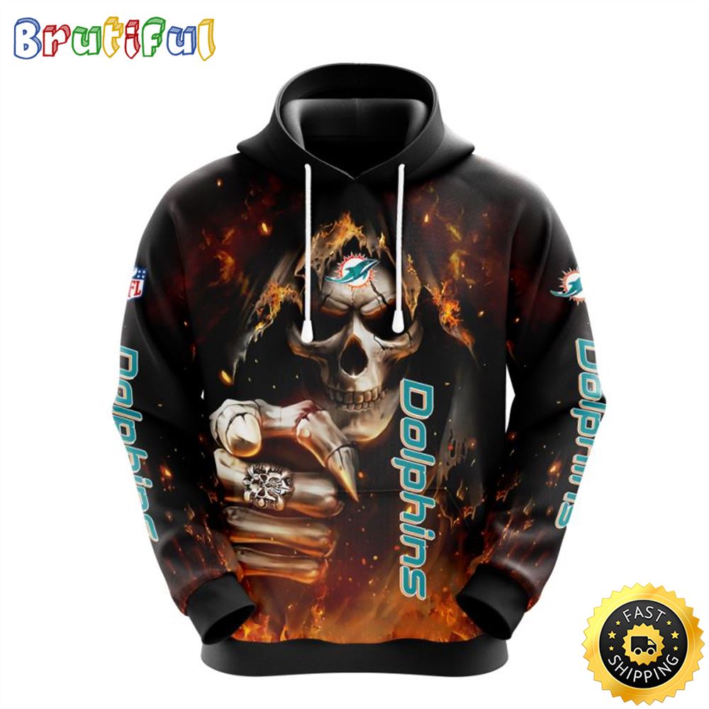 NFL Miami Dolphins 3D Hoodie All Over Print Skull Show Your Team Spirit iepvq6
