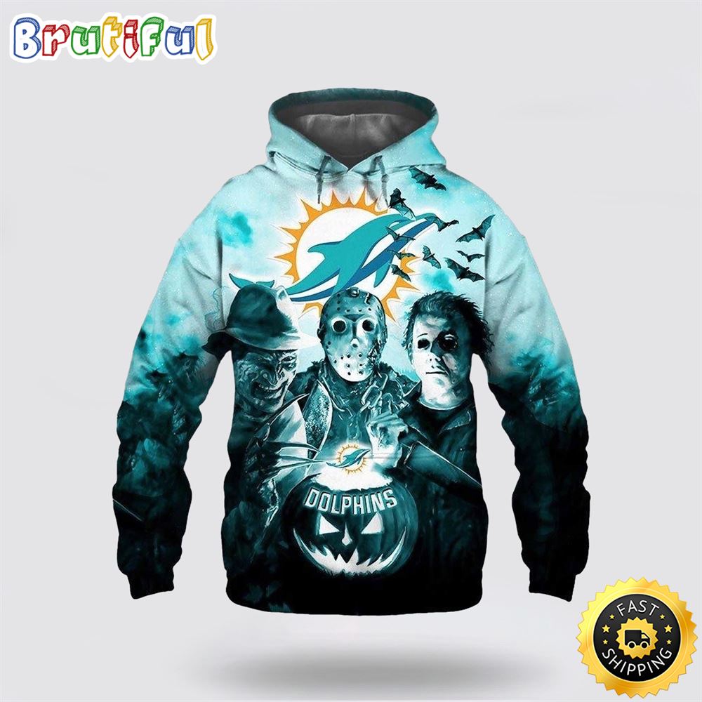 NFL Miami Dolphins All Over Print 3D Hoodie Halloween Horror Night Gift For Football Fans 1 xulvef
