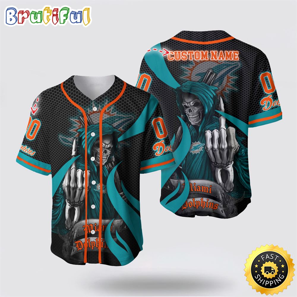 NFL Miami Dolphins Baseball Jersey 3D Personalized Skull Gear Up For Game Day c7uj0x