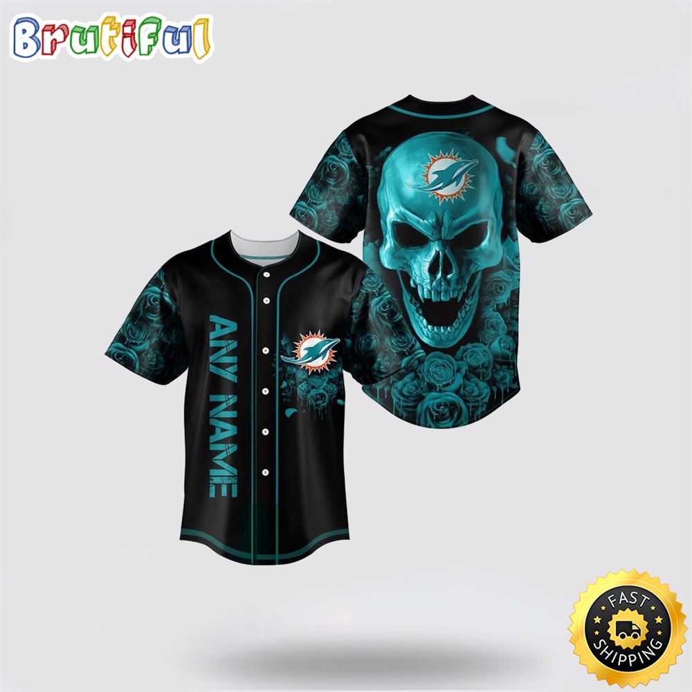 NFL Miami Dolphins Baseball Jersey 3D Personalized Skull Top Quality Fan Apparel mpz3wp