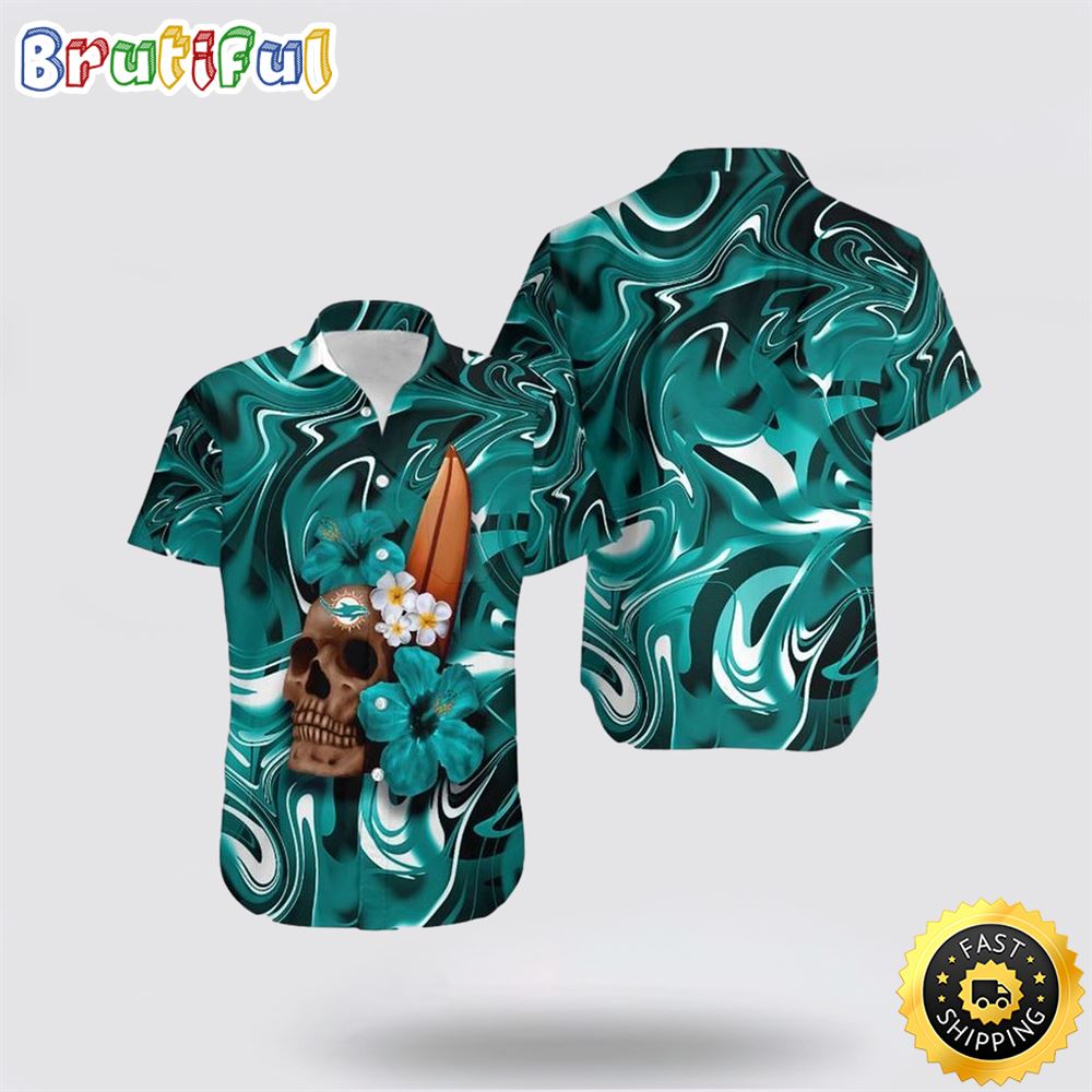 NFL Miami Dolphins Hawaiian Shirts Skull Halloween Show Off Your Team Spirit In Tropical Fashion 1 nhnu3r