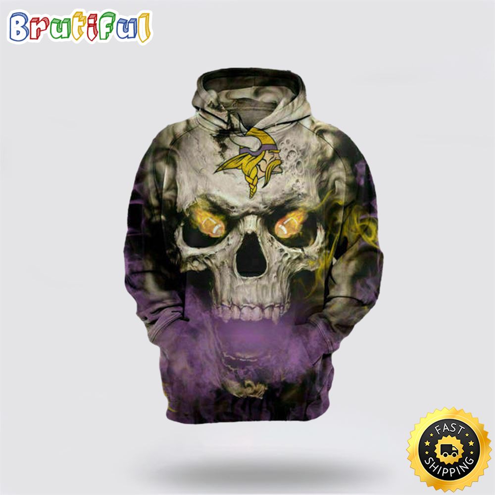 NFL Minnesota Vikings 3D Hoodie All Over Print Shirts Skull Stay Cozy And Stylish ozwkau