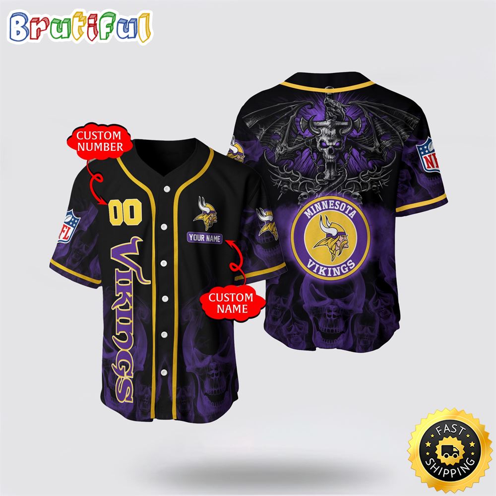 NFL Minnesota Vikings Baseball Jersey 3D Personalized Skull Customization Options Available okvxdd