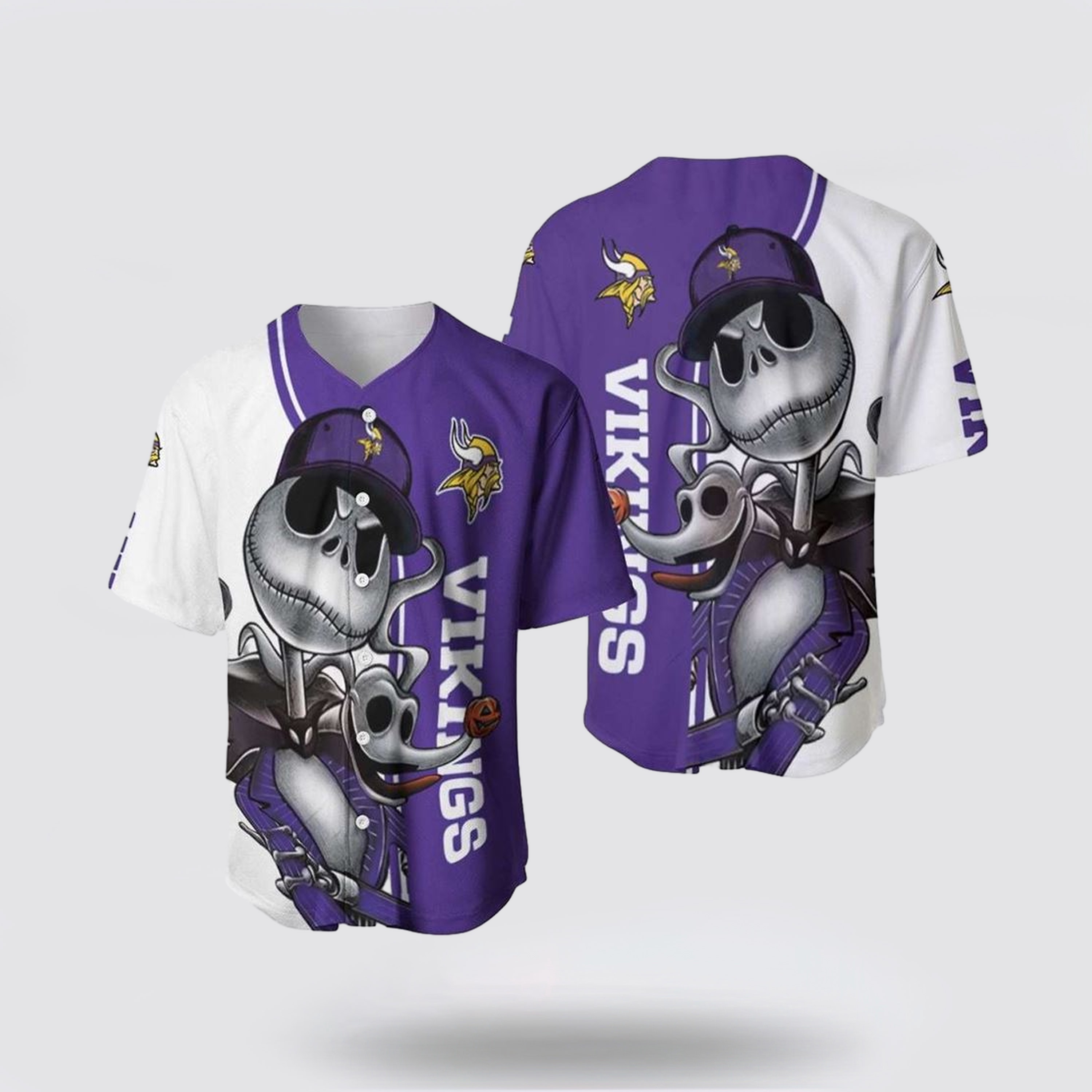 NFL Minnesota Vikings Baseball Jersey Jack Skellington And Zero Perfect Your Team Pride In Laid Back Fashion 1 frfsp4