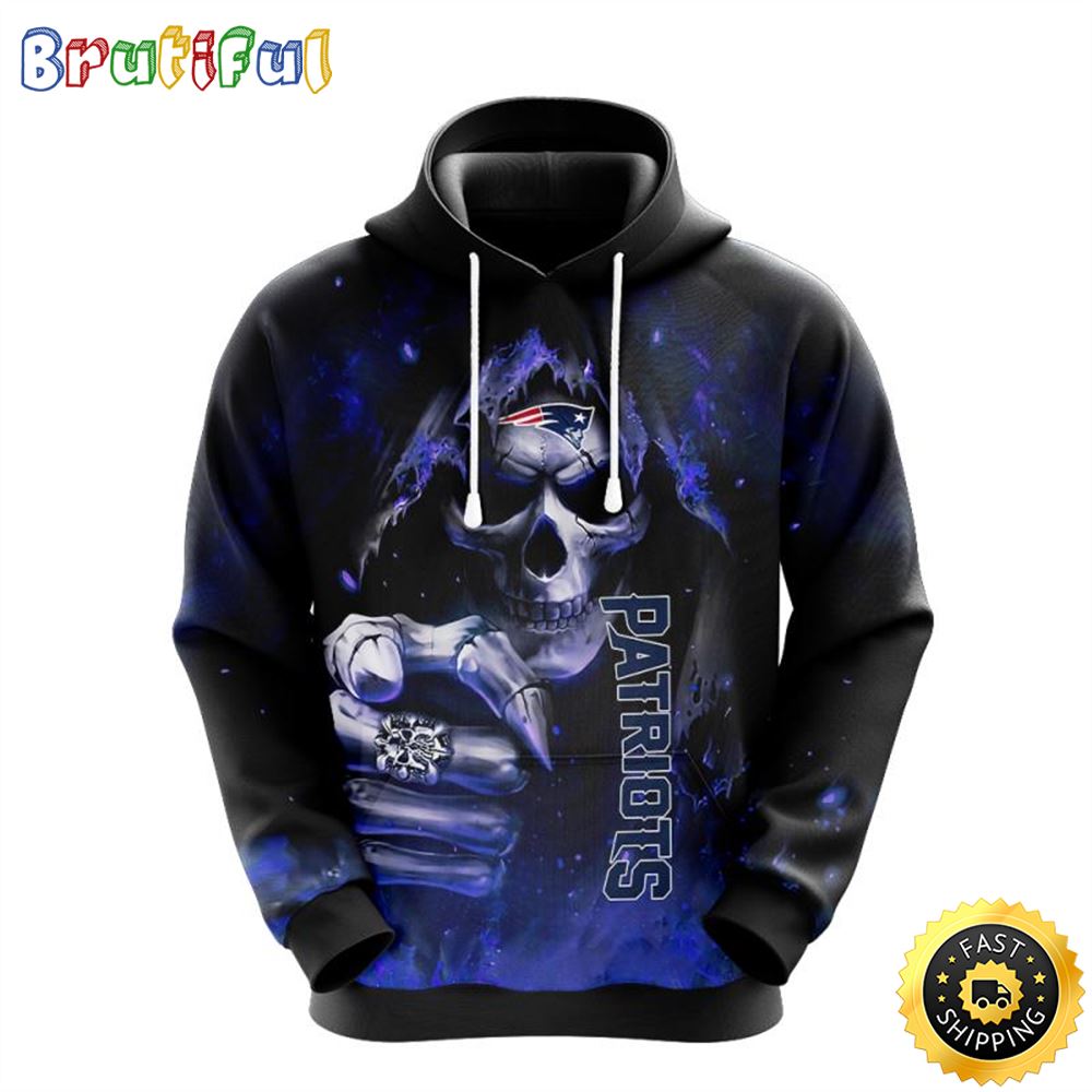 NFL New England Patriots 3D Hoodie All Over Print Skull Show Your Team Spirit bjn7bm
