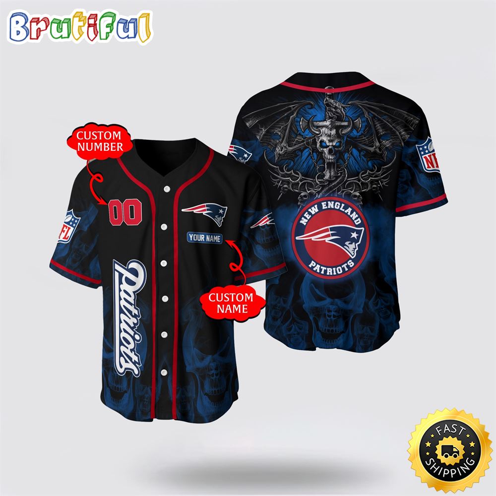 NFL New England Patriots Baseball Jersey 3D Personalized Skull Customization Options Available sgrmhv