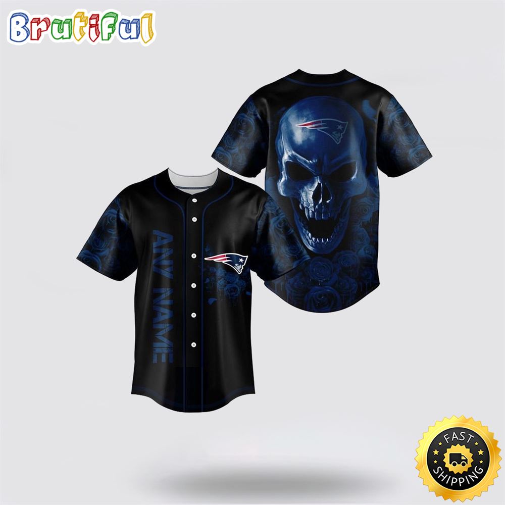 NFL New England Patriots Baseball Jersey 3D Personalized Skull Top Quality Fan Apparel x6zg5p
