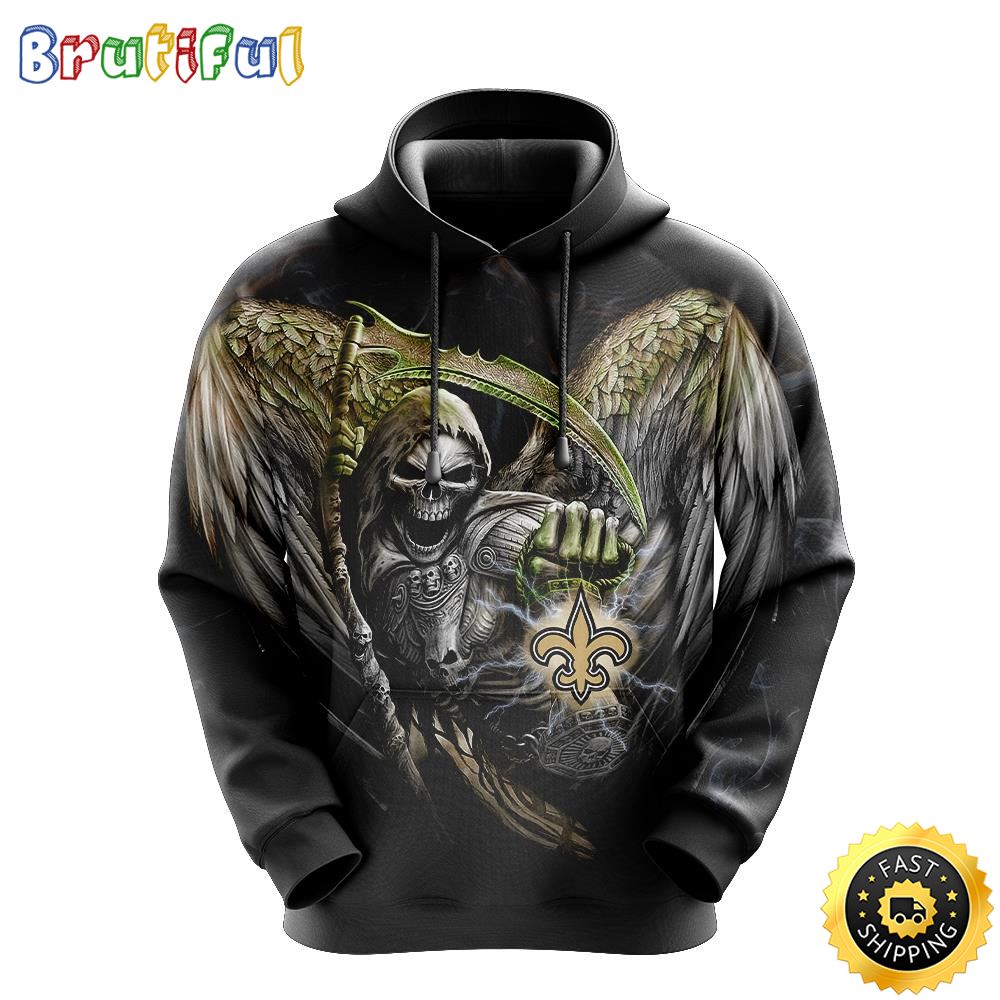 NFL New Orleans Saints 3D Hoodie All Over Print Skull Embrace Team Pride yjejsm