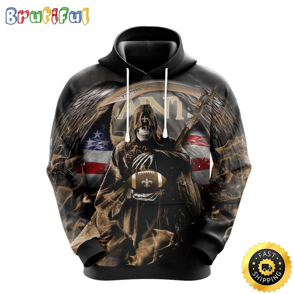 NFL New Orleans Saints 3D Hoodie All Over Print Skull Game Day Essential ostxoq