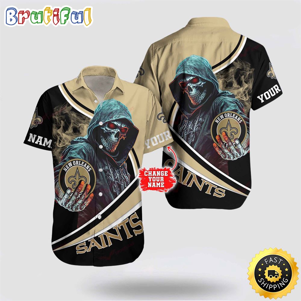NFL New Orleans Saints Hawaiian Shirt Custom Name Halloween Skull Tropical Team Spirit ewfzcf