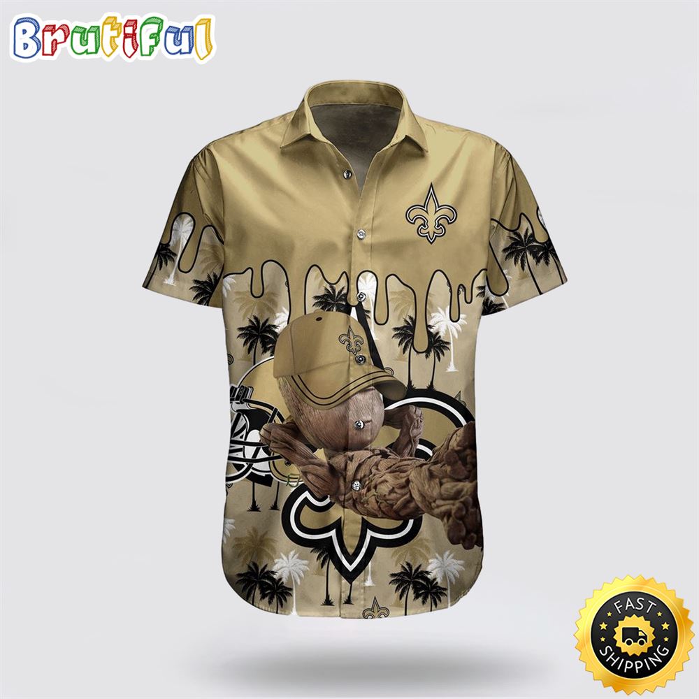 NFL New Orleans Saints Hawaiian Shirt Groot Tropical Vibes Meet Football Fandom 1 tzspsc