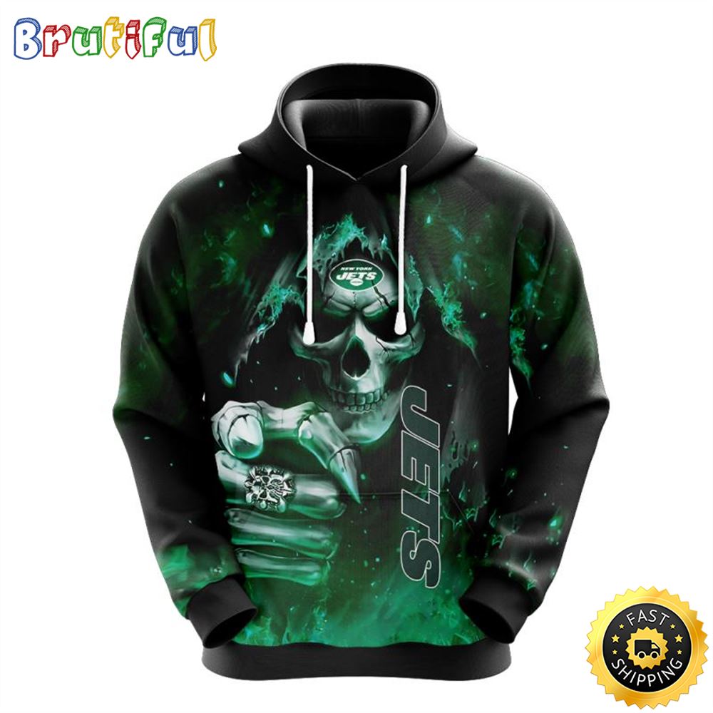 NFL New York Jets 3D Hoodie All Over Print Skull Fashionable Game Time Attire wkhpj5