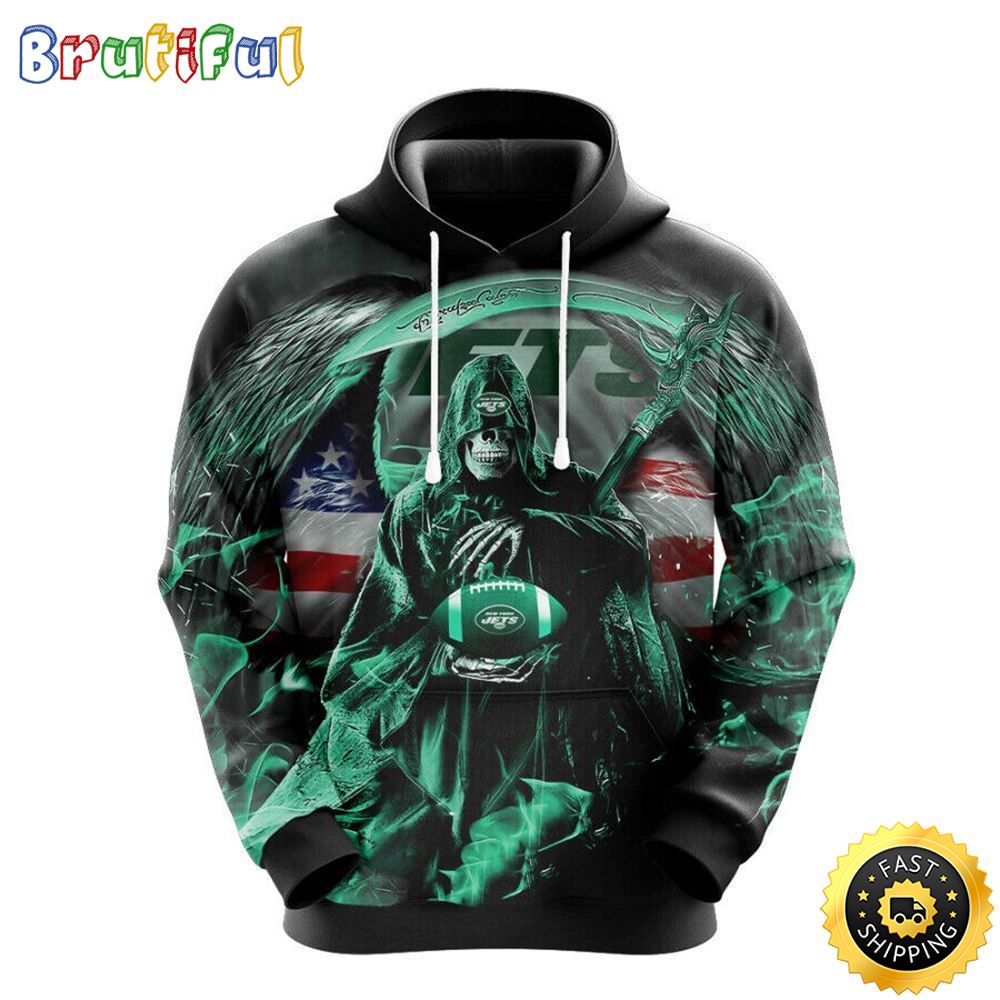 NFL New York Jets 3D Hoodie All Over Print Skull Ultimate Fan Gear k35eiq