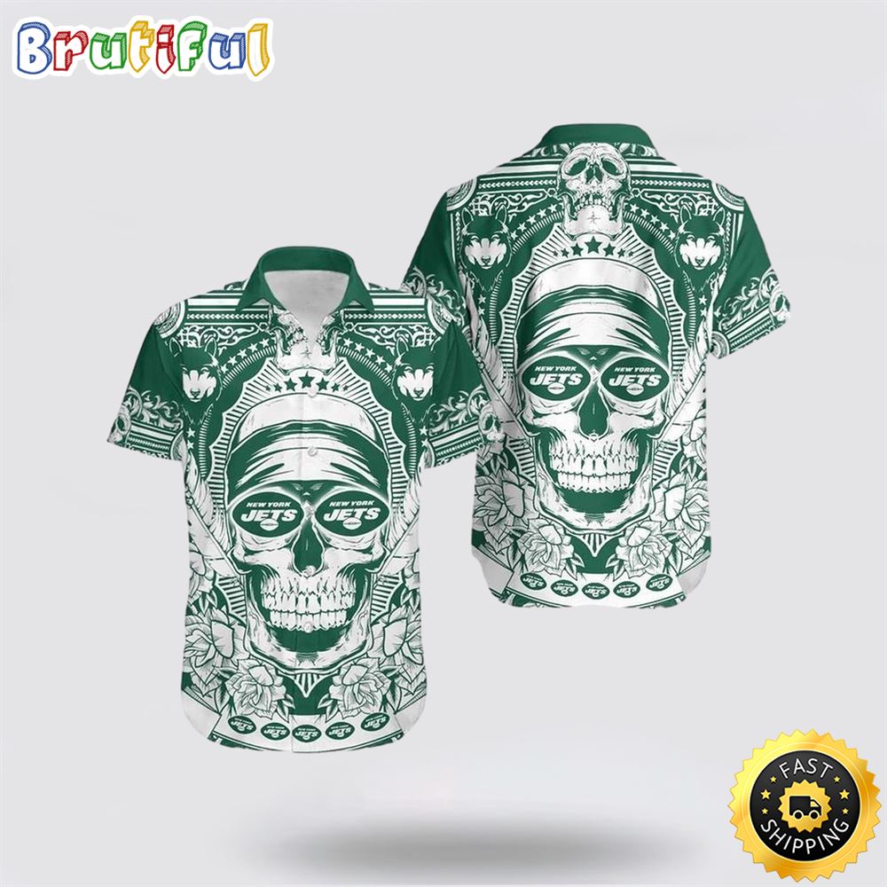 NFL New York Jets Hawaiian Shirts Skull Halloween Show Off Your Team Spirit In Tropical Fashion 1 ioy6zw