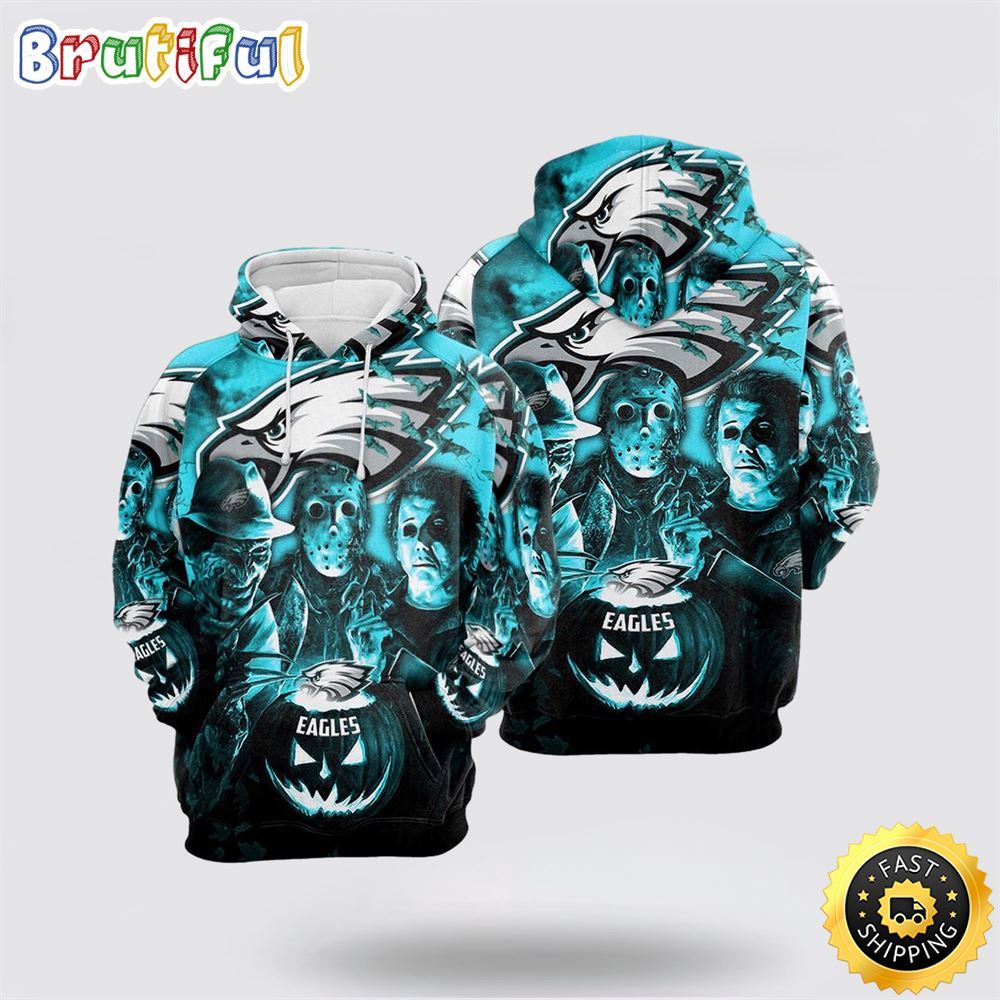 NFL Philadelphia Eagles All Over Print 3D Hoodie Halloween Horror Night For Awesome Fans 1 wwqxuw